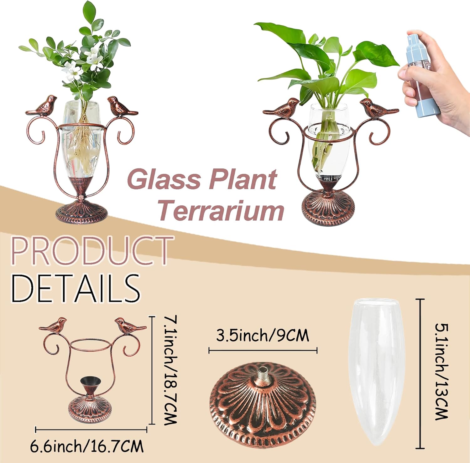 2 Vintage Copper Bird Plant Pr - Propagation Station Vase recensie en prijs